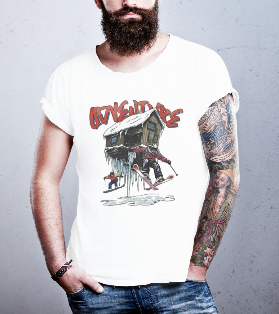 Adventure Jimmy's One Last Run Skiing Cabin Snowboarding T-Shirt