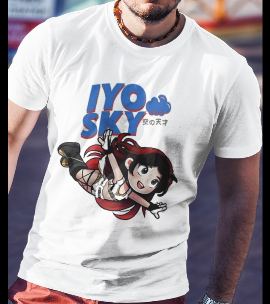Iyo Sky Anime Character With Red And Black Hair Floating In The Clouds T-Shirt