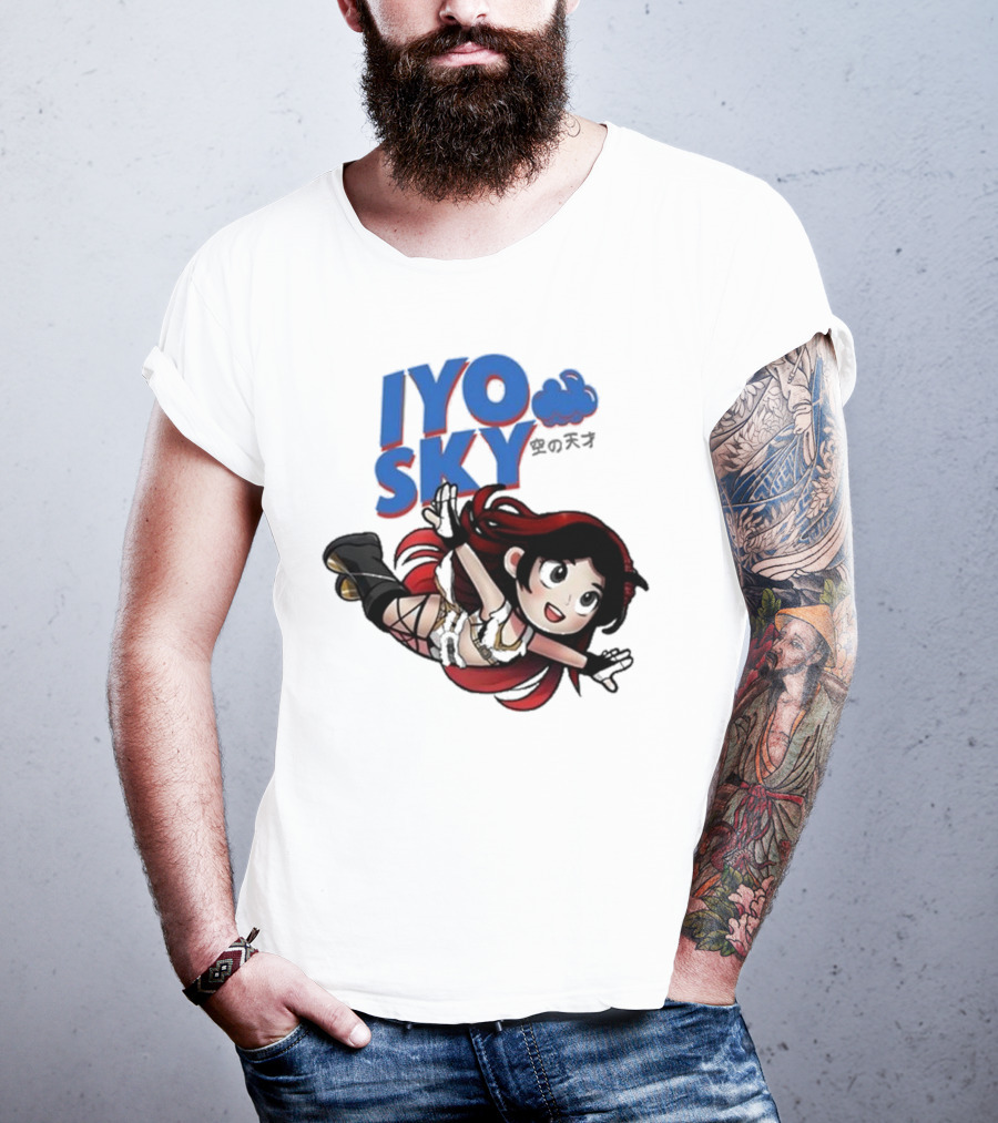 Iyo Sky Anime Character With Red And Black Hair Floating In The Clouds T-Shirt