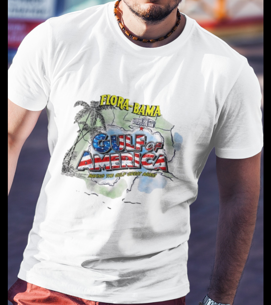 Flora-Bama Gulf Of America Making The Gulf Great Again 2025 Palm Tree Map T-Shirt