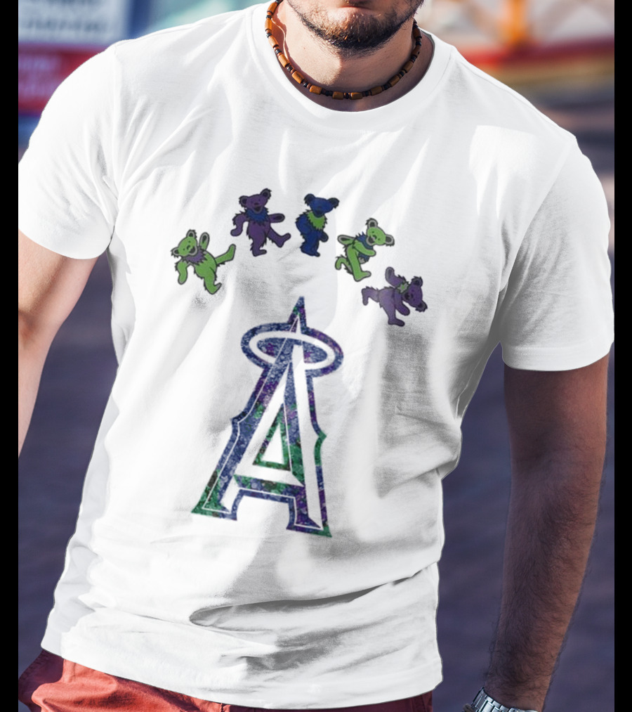 Los Angeles Angels Grateful Dead Night 2025 Dancing Bears And Halo Symbol T-Shirt