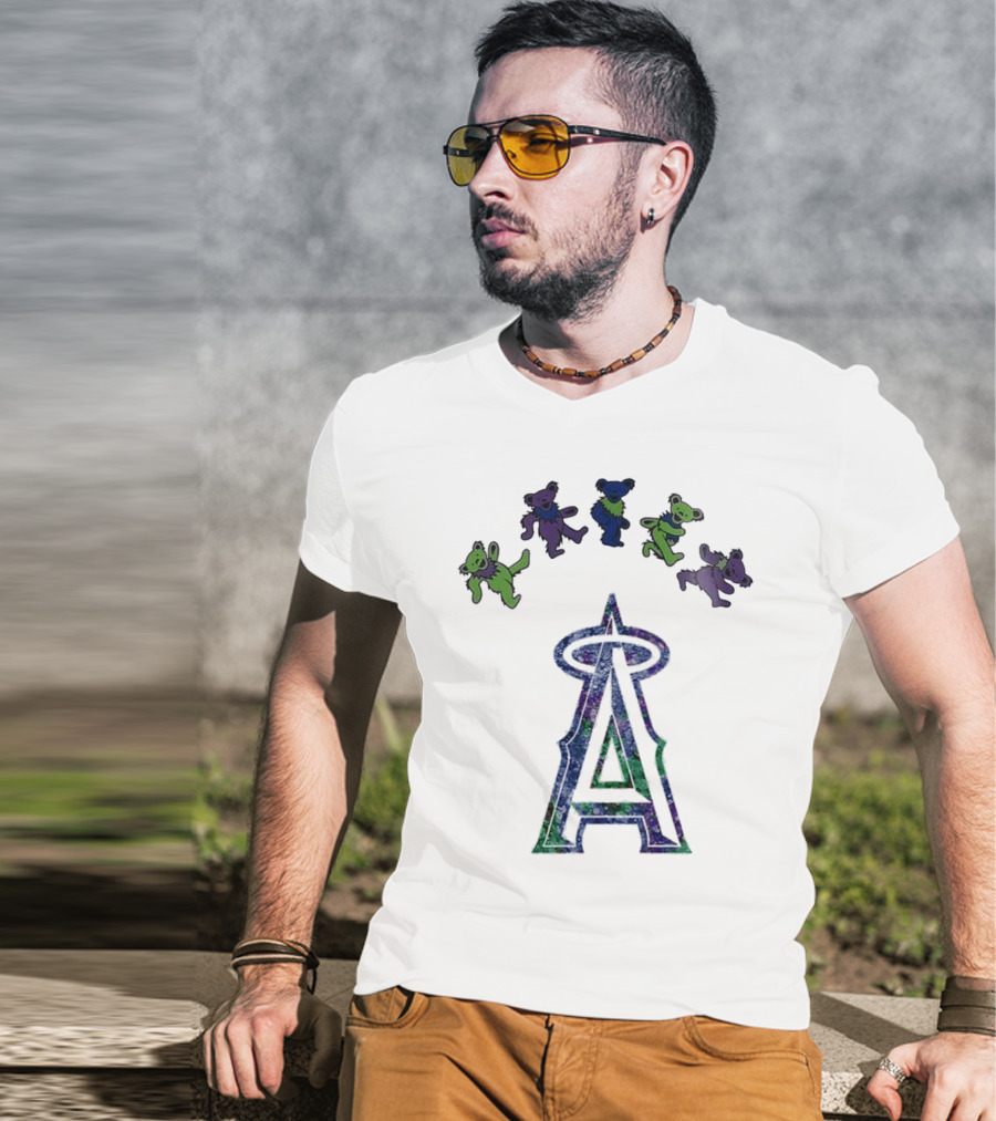 Los Angeles Angels Grateful Dead Night 2025 Dancing Bears And Halo Symbol T-Shirt