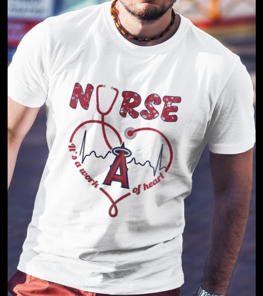 Los Angeles Angels Nurse Heartbeat Stethoscope 2025 Appreciation Night Baseball T-Shirt