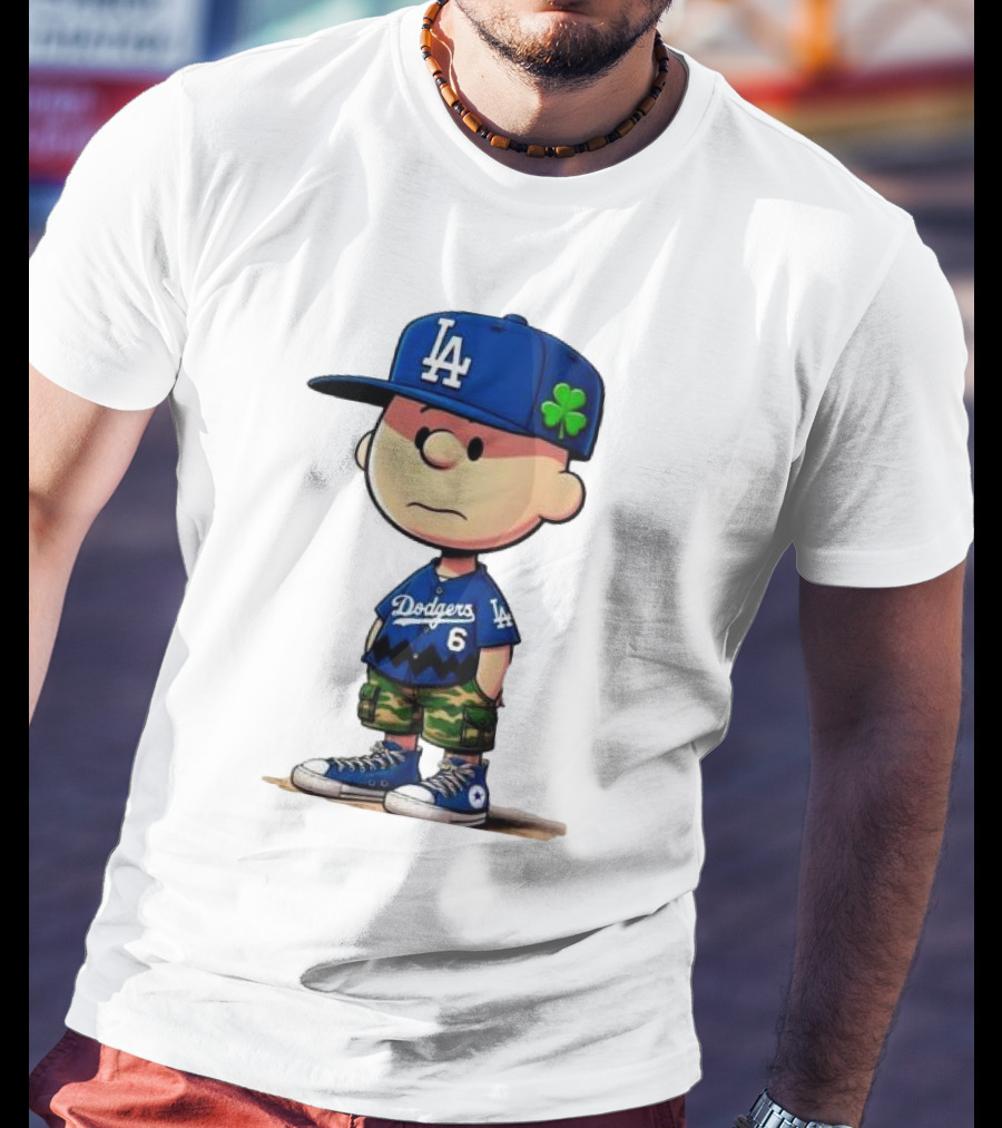 Los Angeles Dodgers Charlie Brown St. Patrick's Day LA Hat Clover Dodgers 6 Jersey T-Shirt