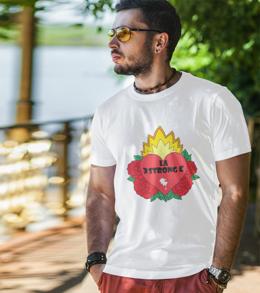 LA Strong Heart With Roses And Flames T-Shirt