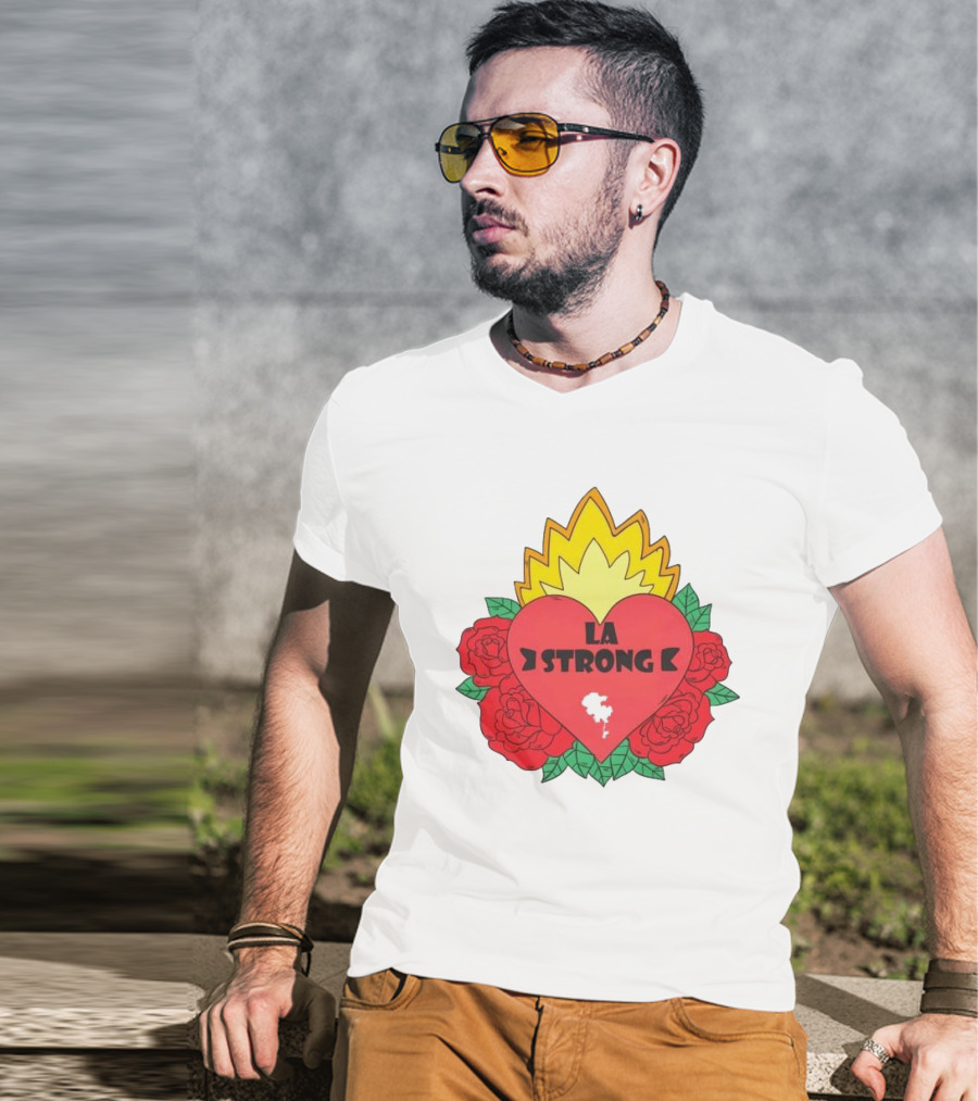 LA Strong Heart With Roses And Flames T-Shirt