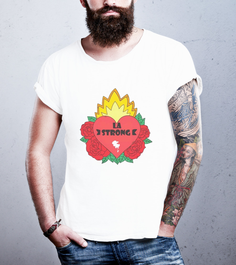 LA Strong Heart With Roses And Flames T-Shirt