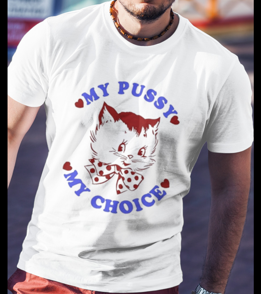 Maison Rapito My Pussy My Choice Cat Drawing And Polka Dot Bow T-Shirt