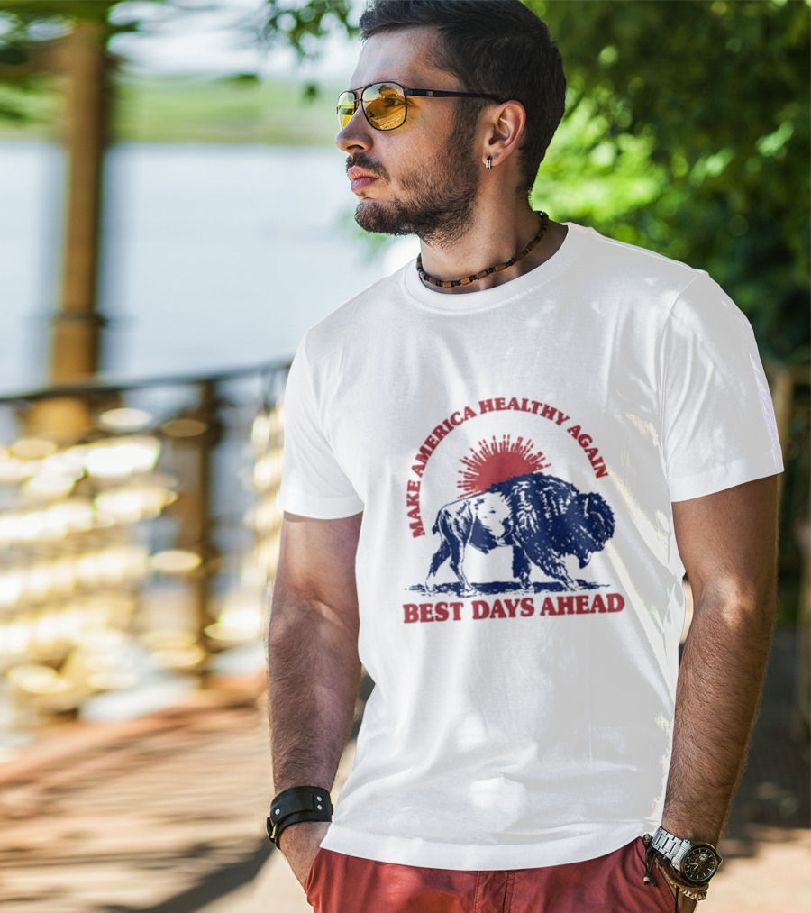 Make America Healthy Again Best Days Ahead Buffalo Bison Sunburst T-Shirt