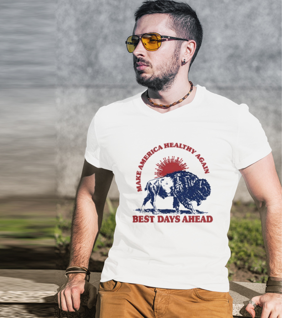 Make America Healthy Again Best Days Ahead Buffalo Bison Sunburst T-Shirt