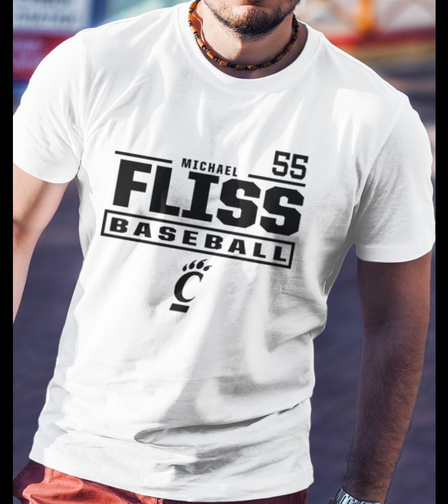 Michael Fliss 55 Cincinnati Bearcats Baseball 2025 Bold Athlete Number Design T-Shirt