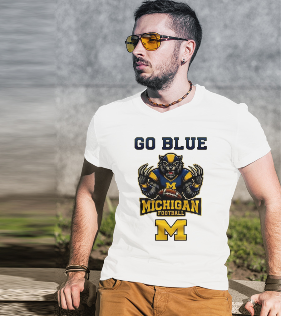 Go Blue Michigan Football Wolverine Mascot M T-Shirt