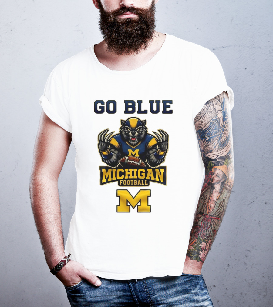 Go Blue Michigan Football Wolverine Mascot M T-Shirt