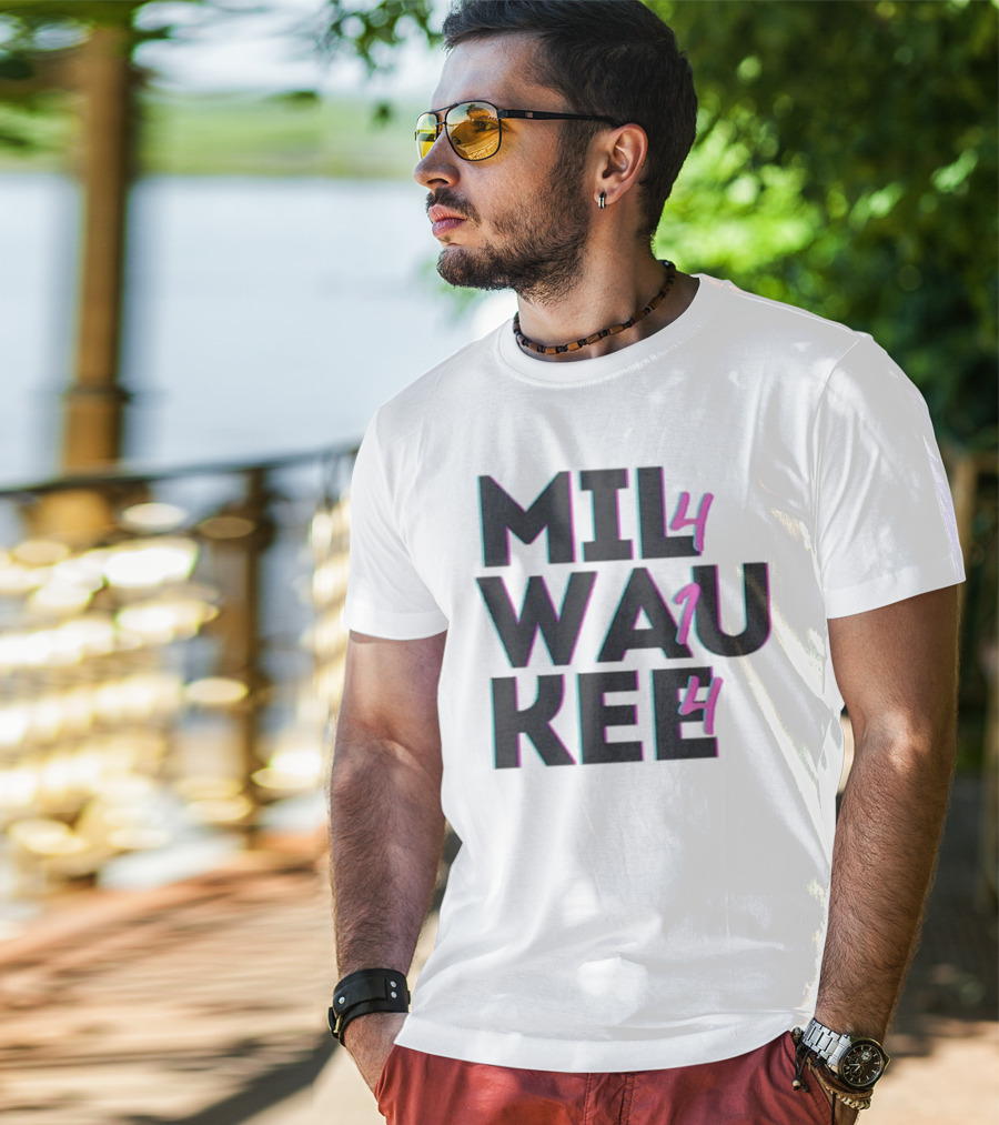 Milwaukee 414 Vintage Neon Typography Bold Statement T-Shirt