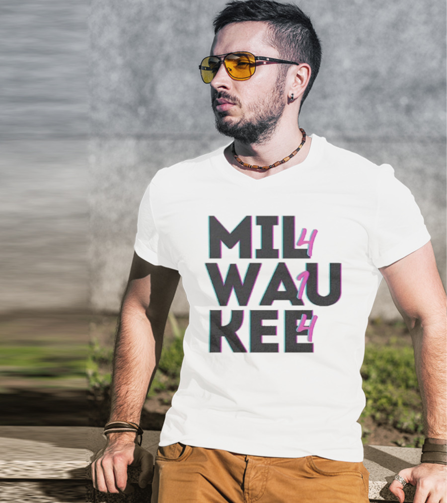 Milwaukee 414 Vintage Neon Typography Bold Statement T-Shirt