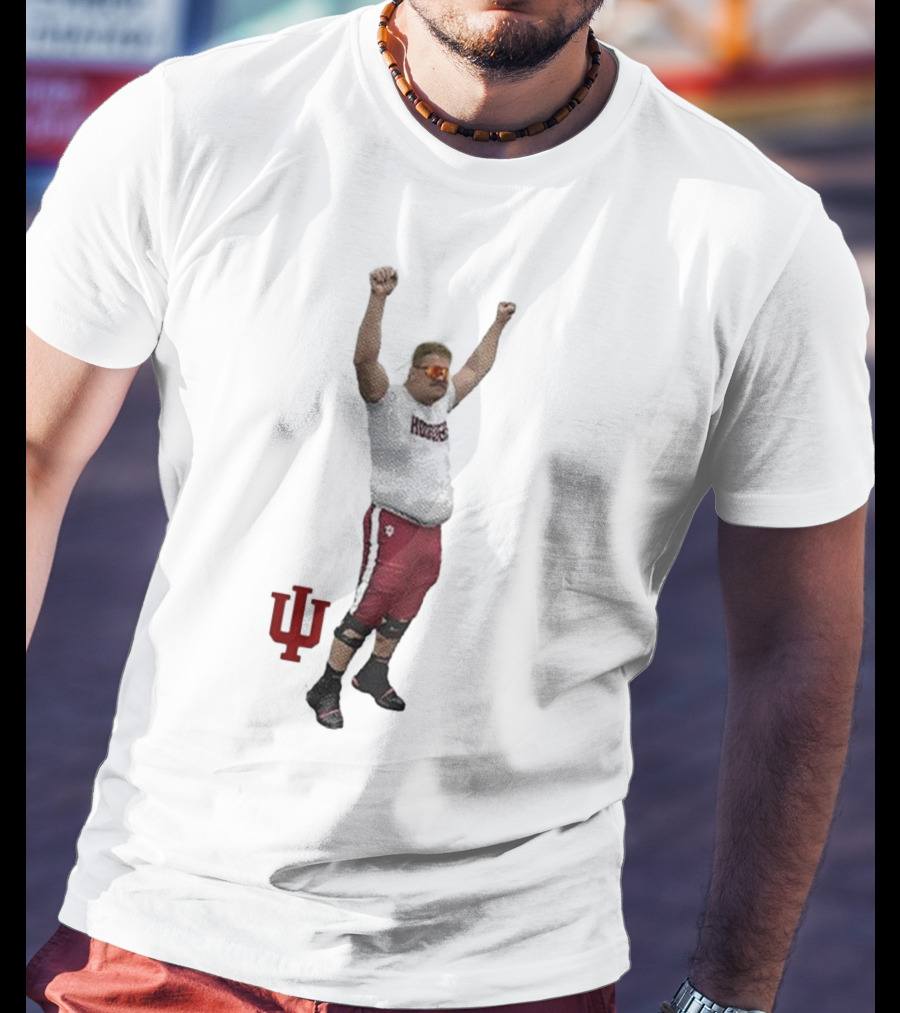 Mike Katic Indiana Hoosiers Football Player Celebration Cartoon IU Logo T-Shirt
