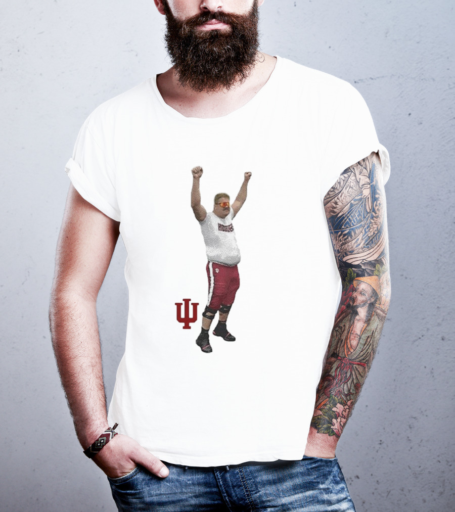 Mike Katic Indiana Hoosiers Football Player Celebration Cartoon IU Logo T-Shirt