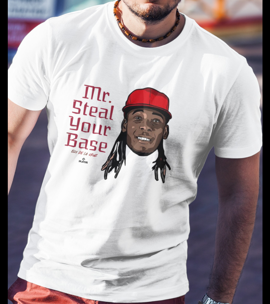 Mr Steal Your Base Elly De La Cruz Red Cap Portrait T-Shirt