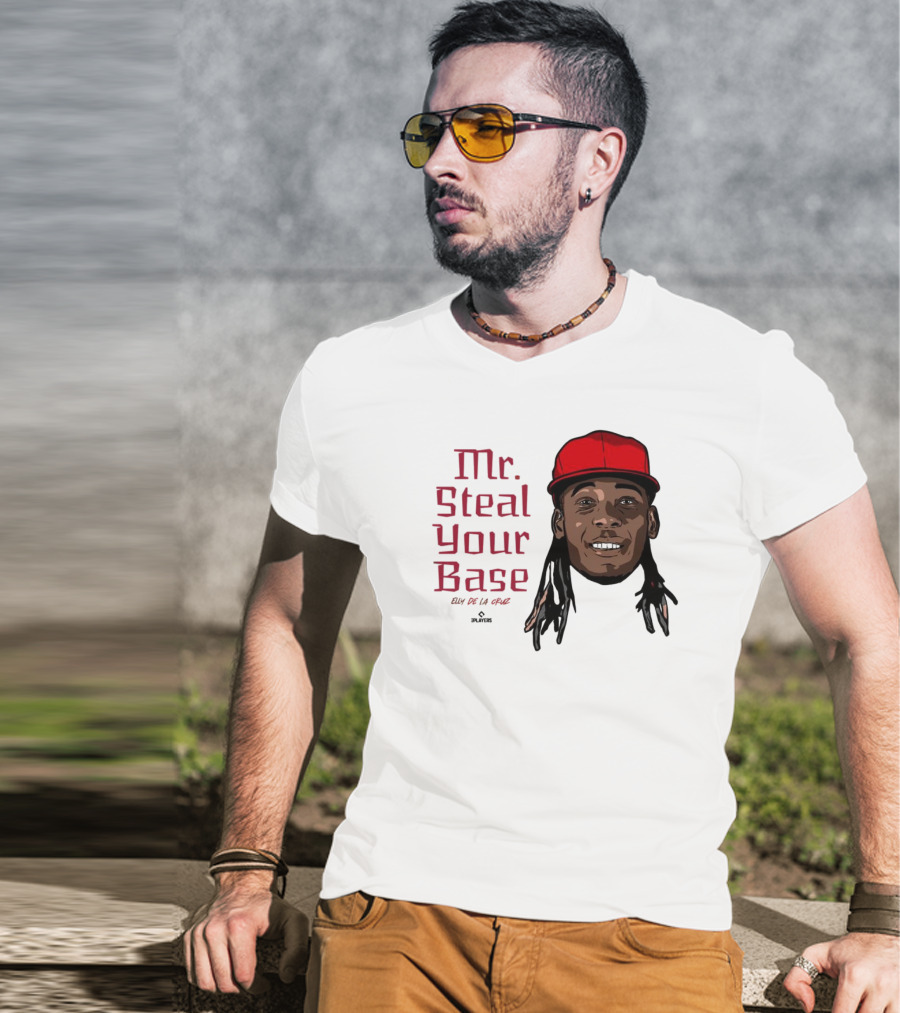 Mr Steal Your Base Elly De La Cruz Red Cap Portrait T-Shirt