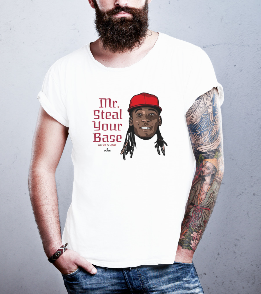 Mr Steal Your Base Elly De La Cruz Red Cap Portrait T-Shirt