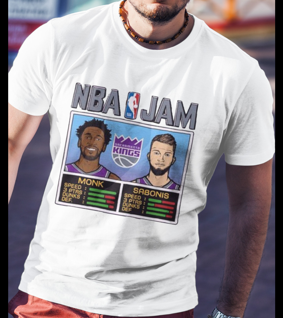 NBA Jam Sacramento Kings Monk Sabonis Stats Graphic T-Shirt