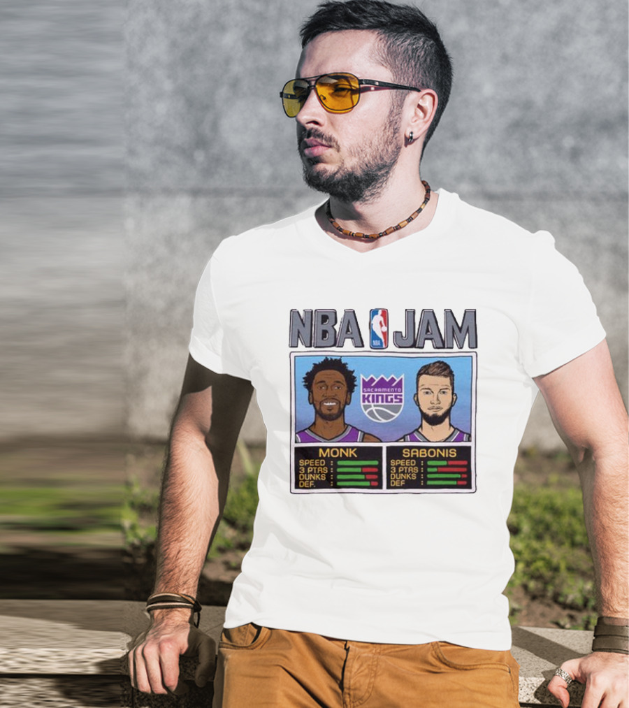 NBA Jam Sacramento Kings Monk Sabonis Stats Graphic T-Shirt