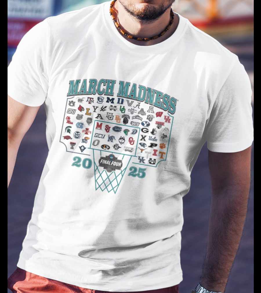 NCAA 2025 March Madness Basketball Tournament Team Logos And Hoop T-Shirt
