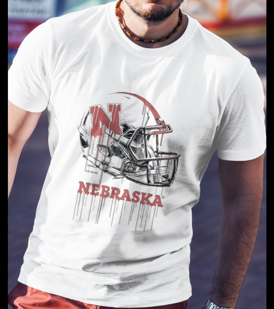 Nebraska Huskers N Dripping Football Helmet T-Shirt