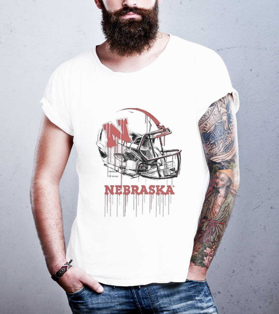 Nebraska Huskers N Dripping Football Helmet T-Shirt