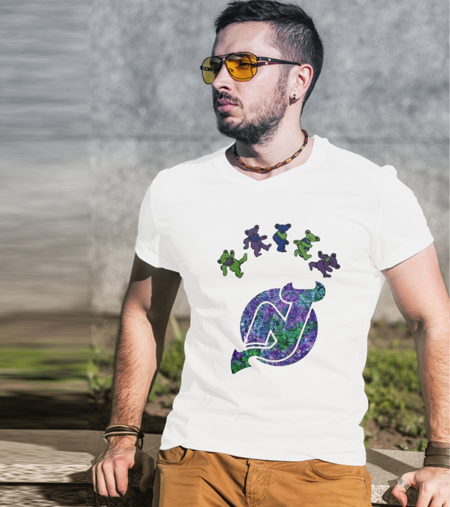 New Jersey Devils Grateful Dead Night 2025 Dancing Bears Iconic Hockey Event T-Shirt
