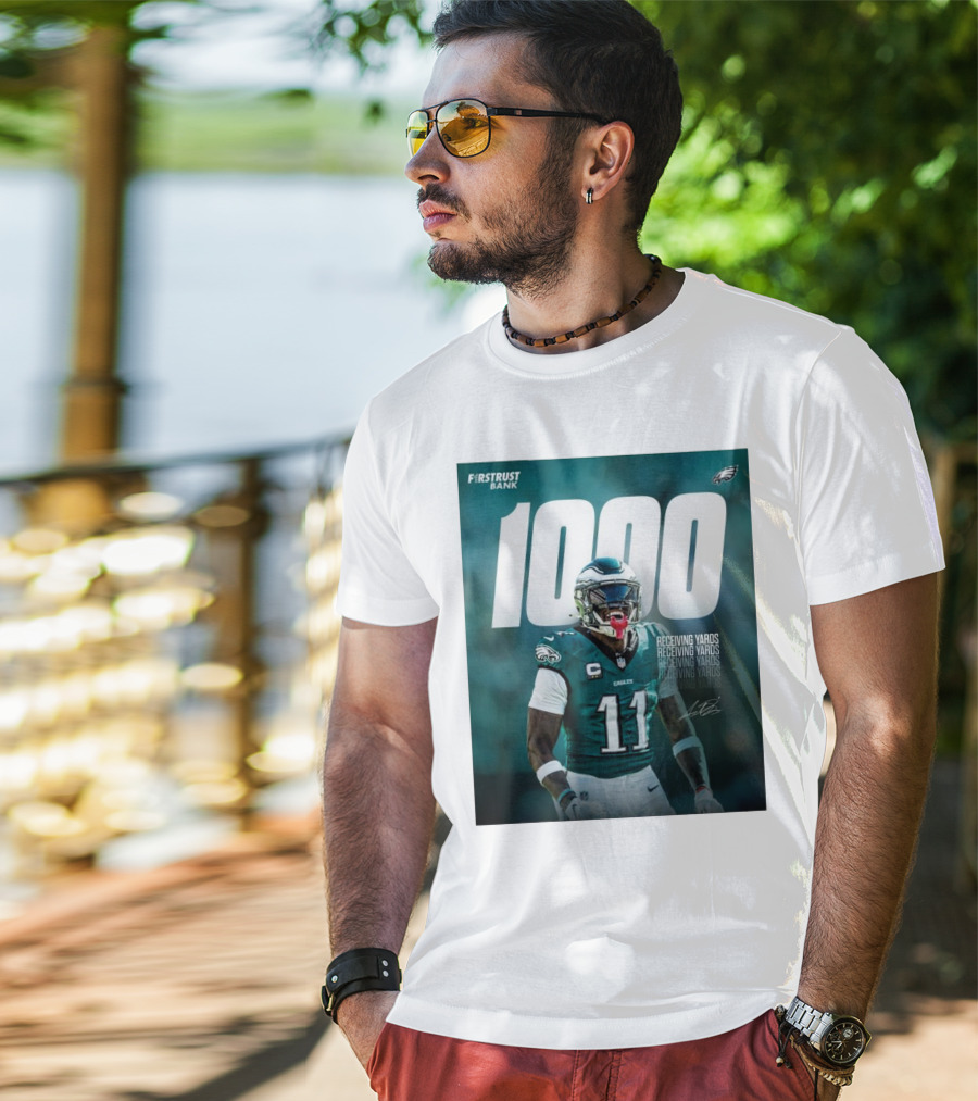 Philadelphia Eagles A.J. Brown 1000 Receiving Yards Signature Fly Eagles Fly NFL T-Shirt