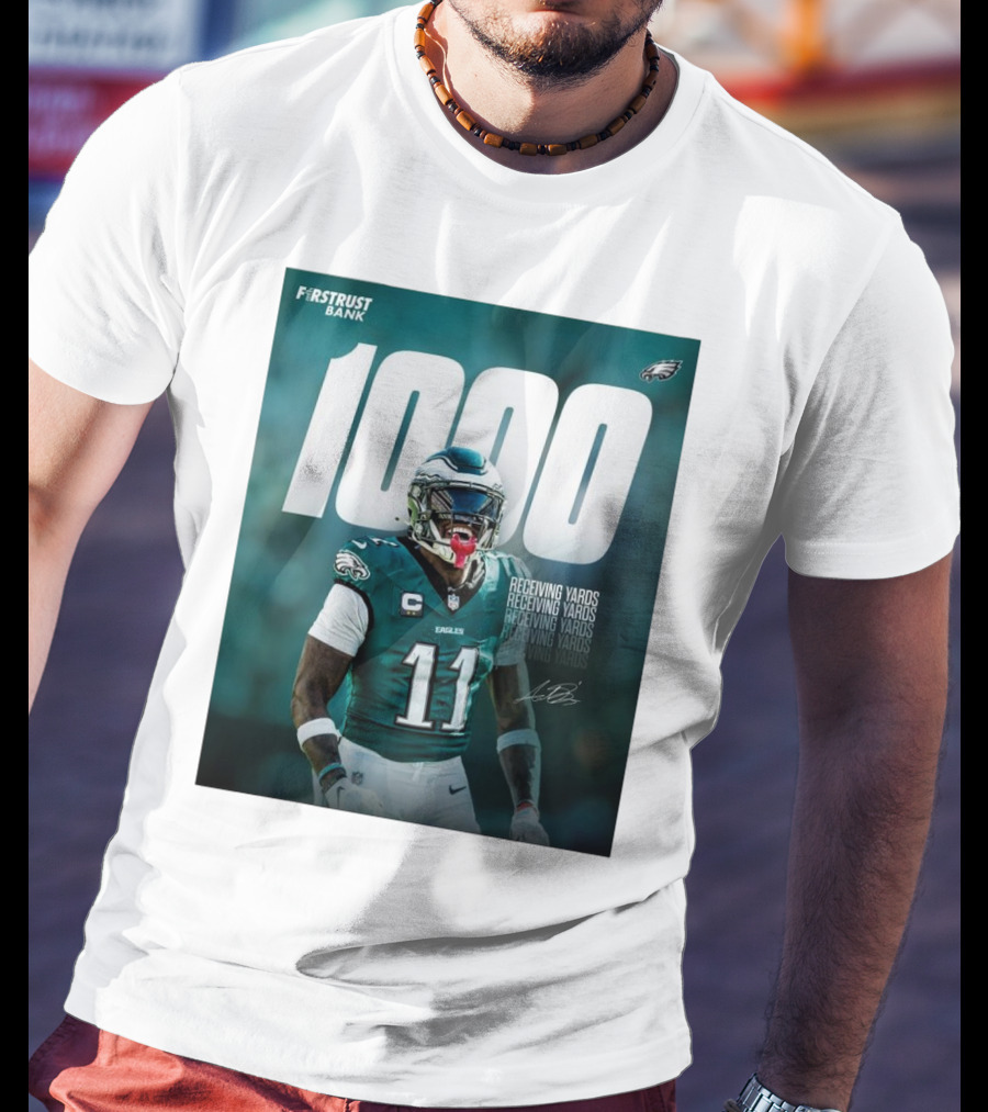 Philadelphia Eagles A.J. Brown 1000 Receiving Yards Signature Fly Eagles Fly NFL T-Shirt