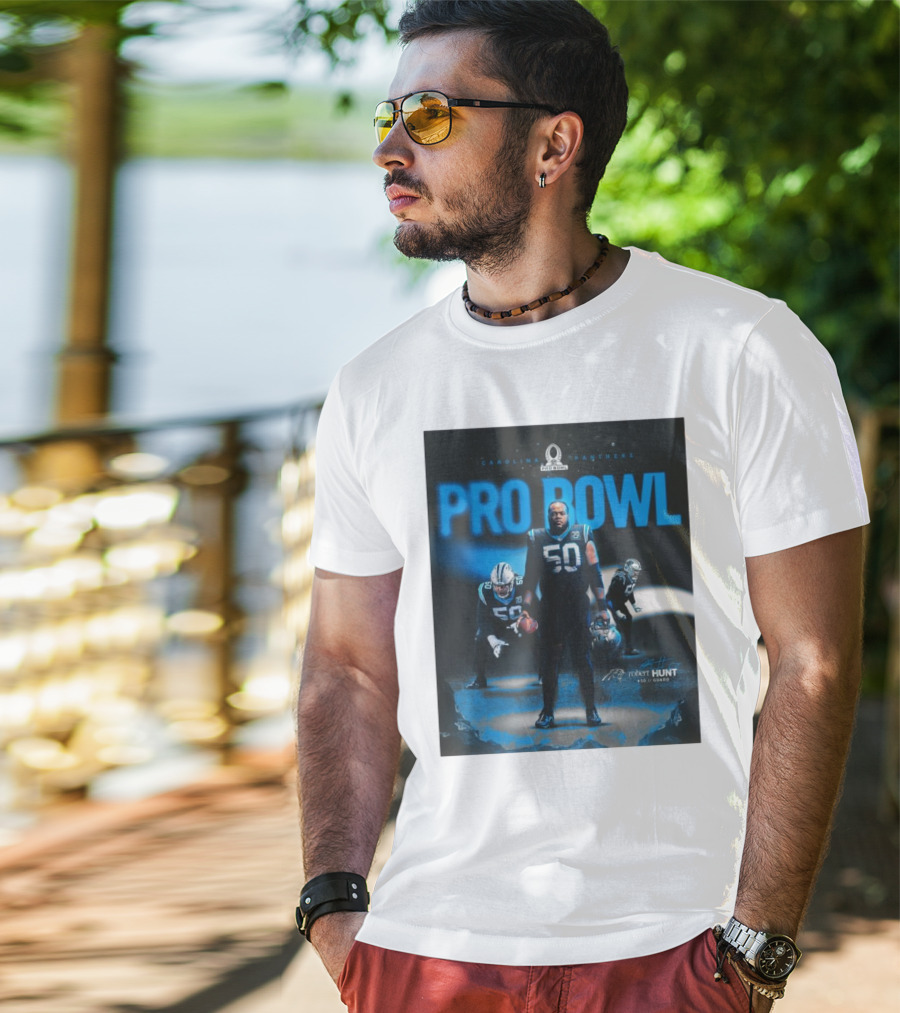 Carolina Panthers Pro Bowl 2025 Robert Hunt 50 Guard Signature NFL T-Shirt