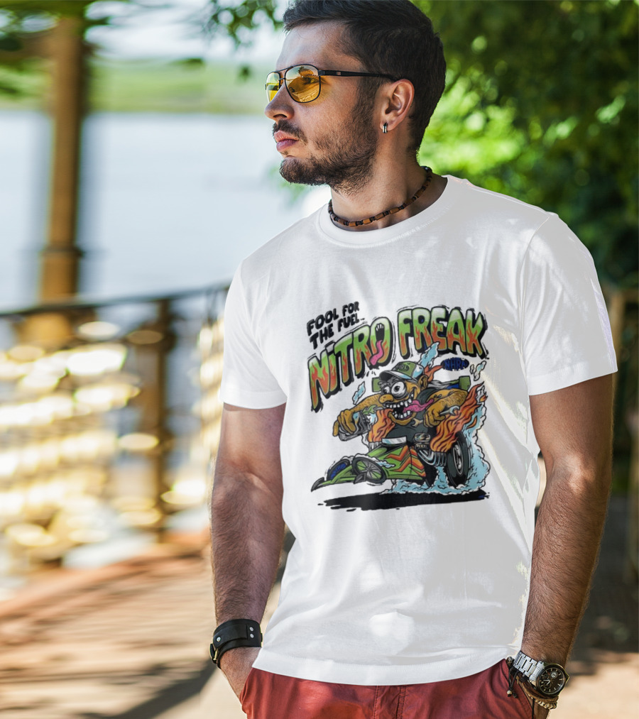 NHRA Nitro Freak Fool For The Fuel Drag Racing Cartoon Character T-Shirt