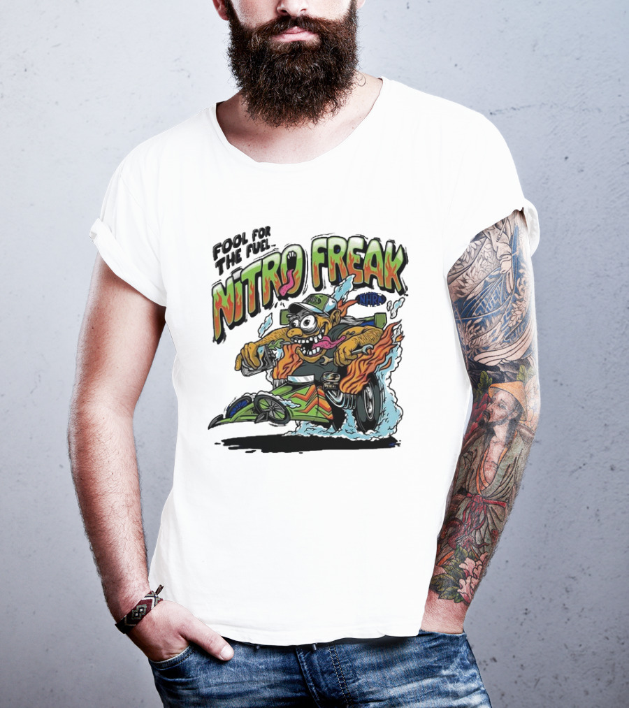 NHRA Nitro Freak Fool For The Fuel Drag Racing Cartoon Character T-Shirt