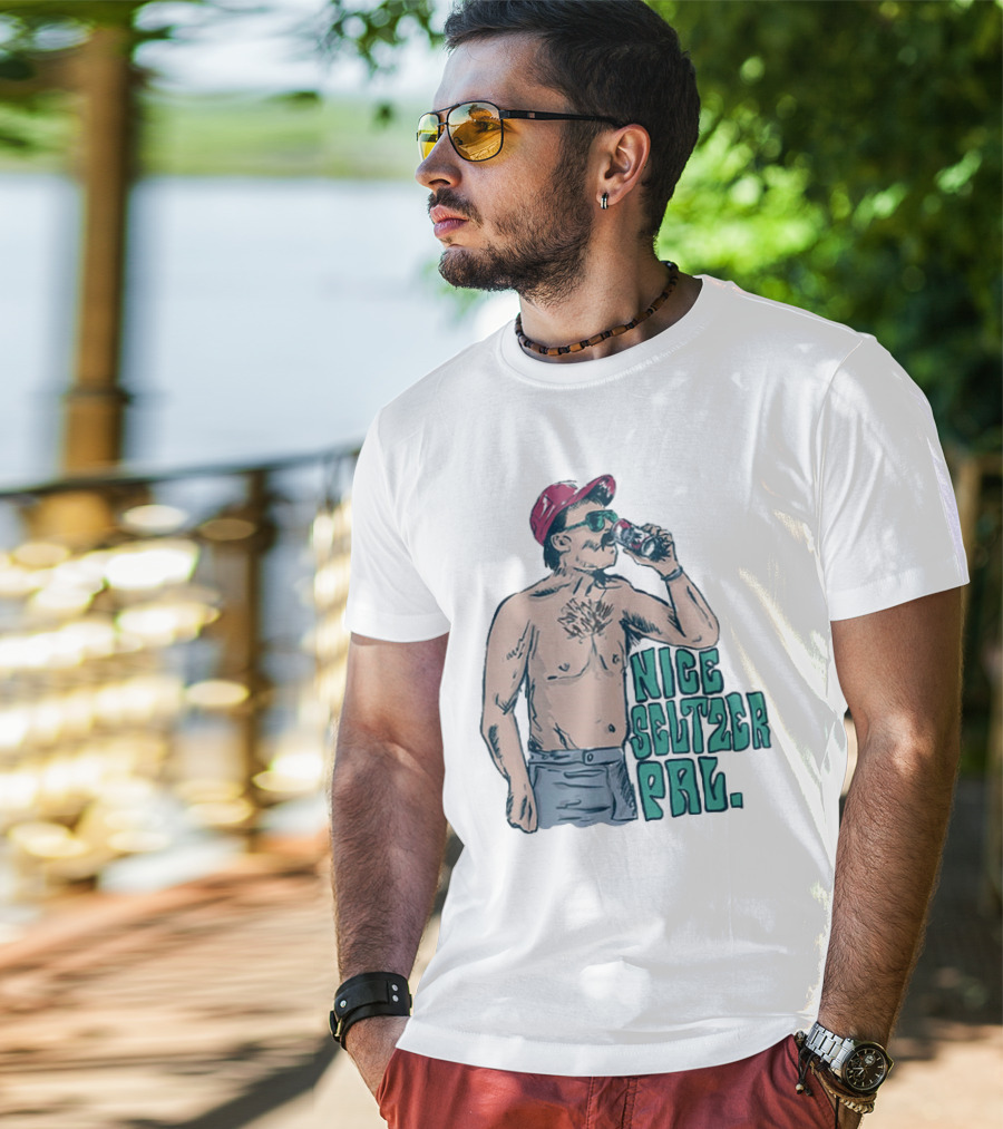 Nice Seltzer Pal 4.0 Cartoon Graphic Of Less Man In Cap And Sunglasses With Drink T-Shirt