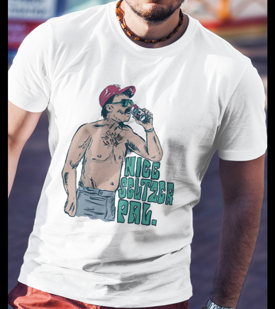Nice Seltzer Pal 4.0 Cartoon Graphic Of Less Man In Cap And Sunglasses With Drink T-Shirt