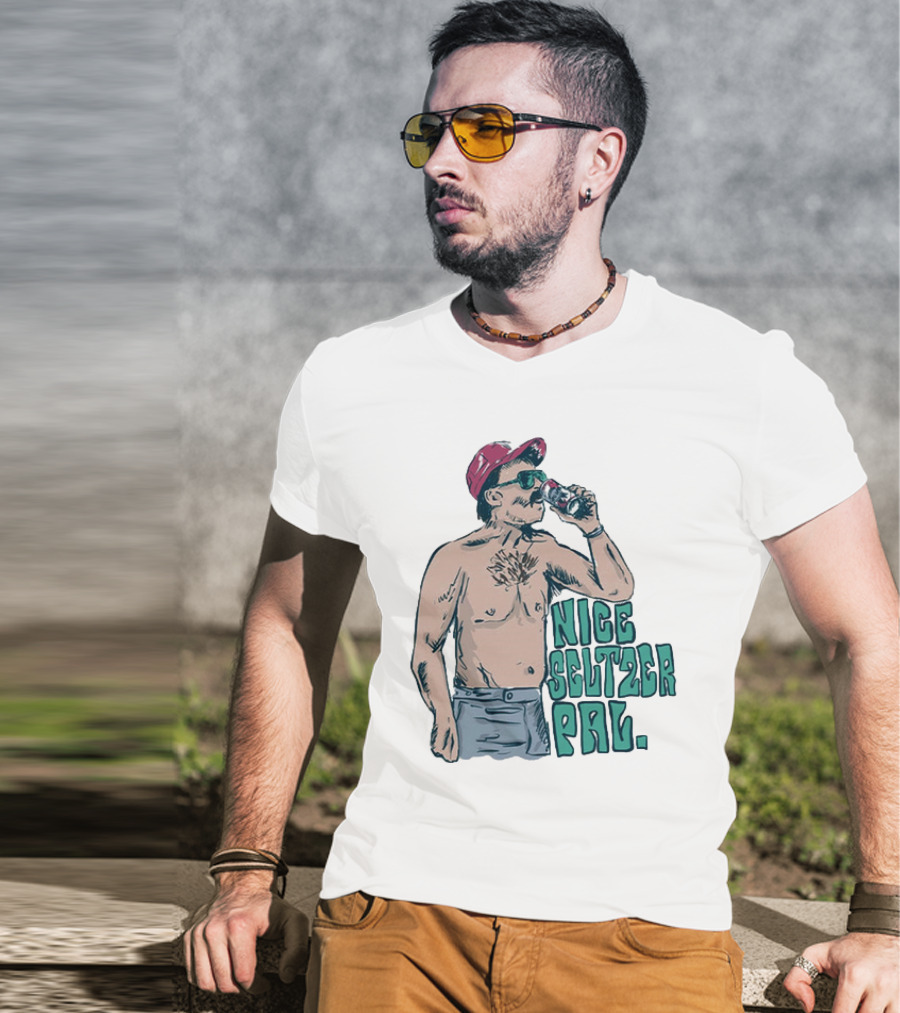 Nice Seltzer Pal 4.0 Cartoon Graphic Of Less Man In Cap And Sunglasses With Drink T-Shirt