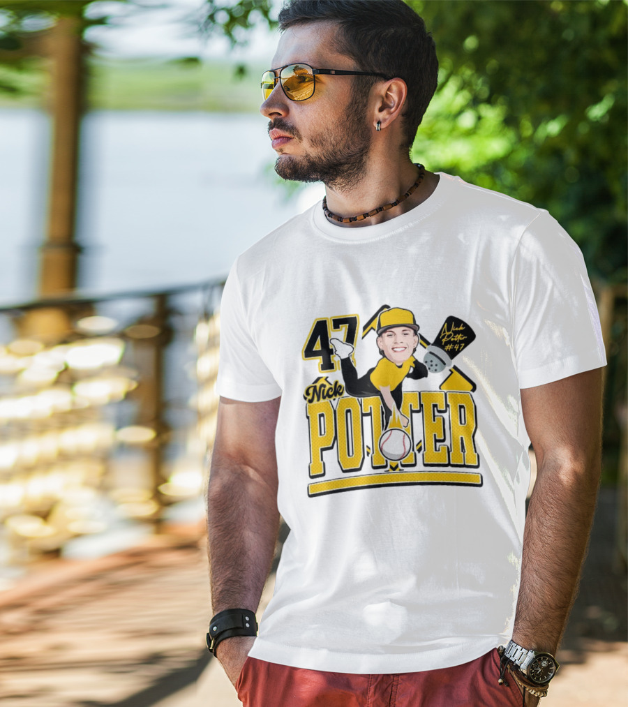 Nick Potter 47 Baseball Illustration With Character In Yellow And Black T-Shirt