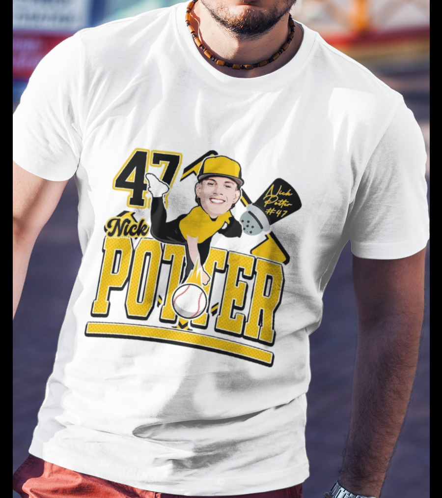 Nick Potter 47 Baseball Illustration With Character In Yellow And Black T-Shirt