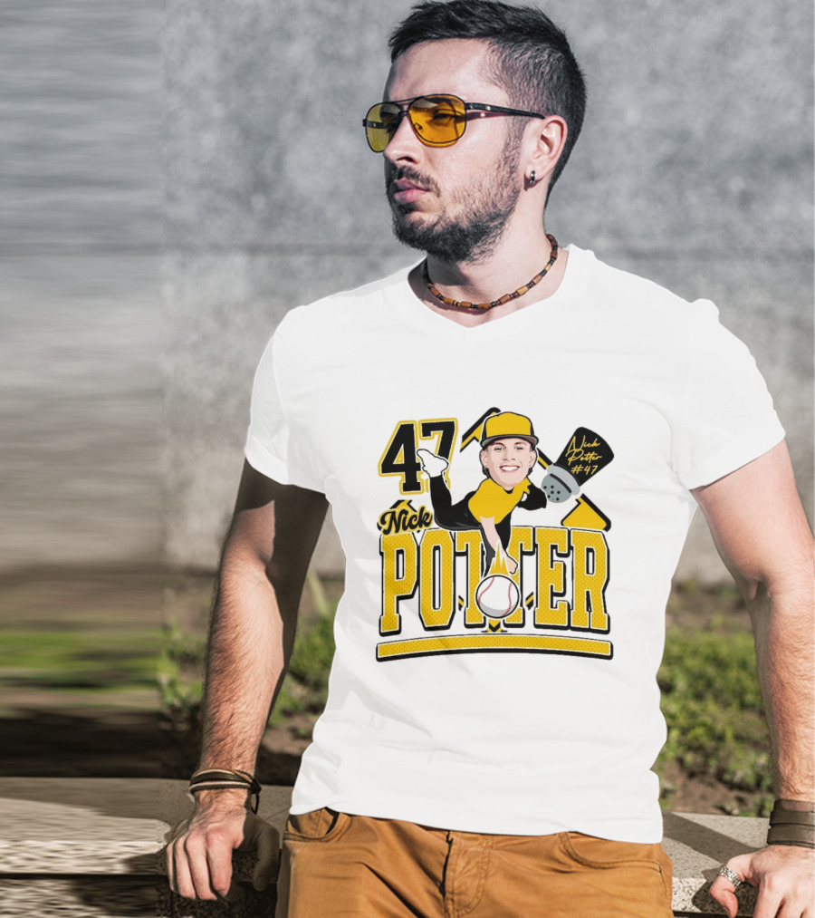 Nick Potter 47 Baseball Illustration With Character In Yellow And Black T-Shirt