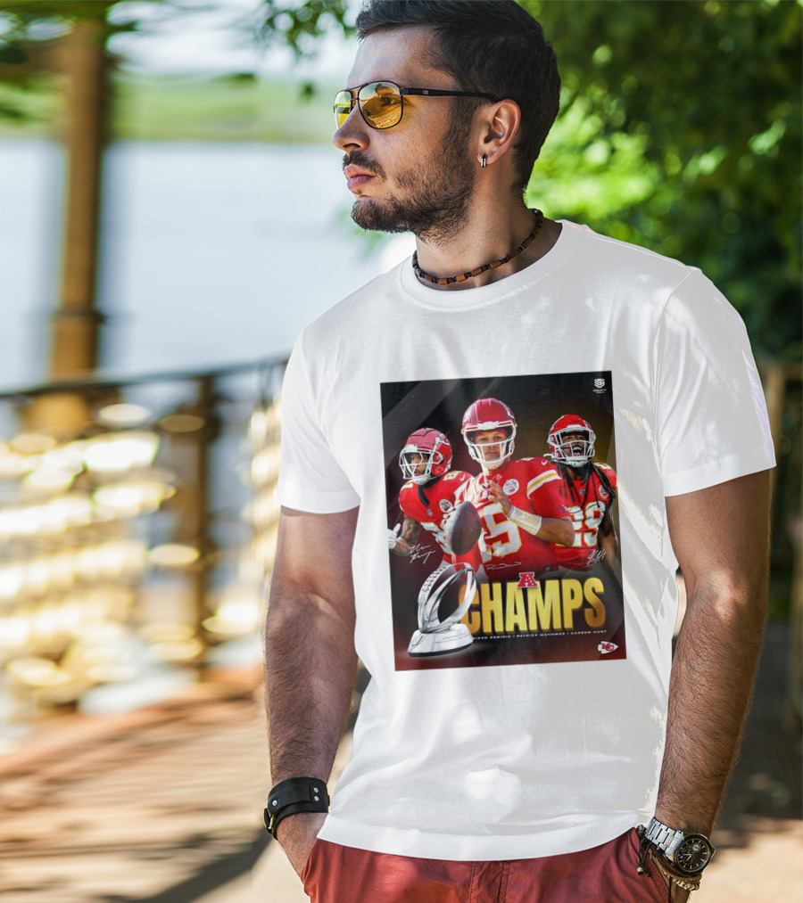 Kansas City Chiefs AFC Champs Nikko Remigio Patrick Mahomes II Kareem Hunt Signatures T-Shirt