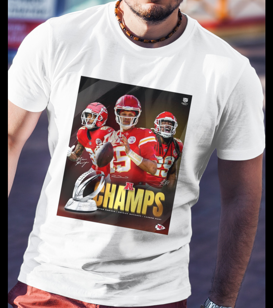 Kansas City Chiefs AFC Champs Nikko Remigio Patrick Mahomes II Kareem Hunt Signatures T-Shirt