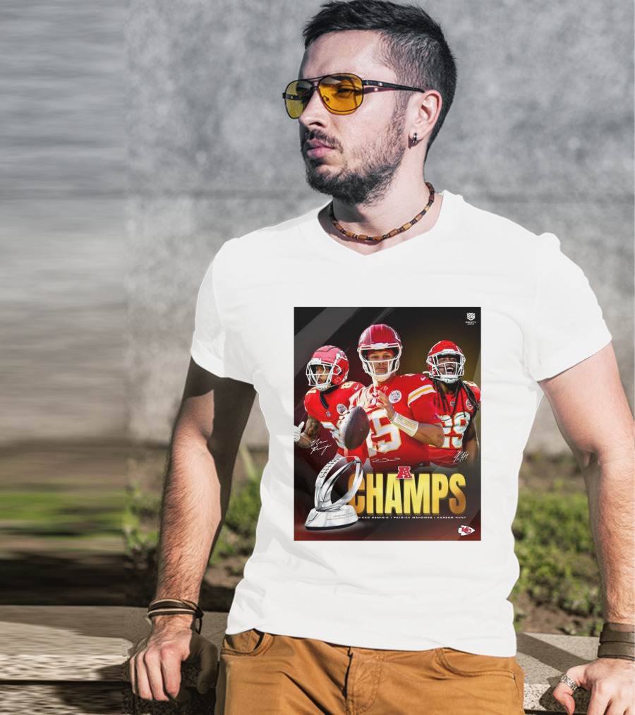 Kansas City Chiefs AFC Champs Nikko Remigio Patrick Mahomes II Kareem Hunt Signatures T-Shirt