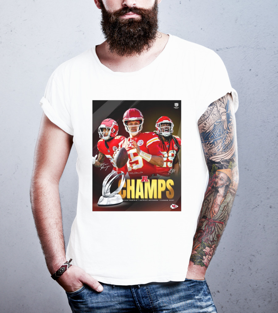Kansas City Chiefs AFC Champs Nikko Remigio Patrick Mahomes II Kareem Hunt Signatures T-Shirt