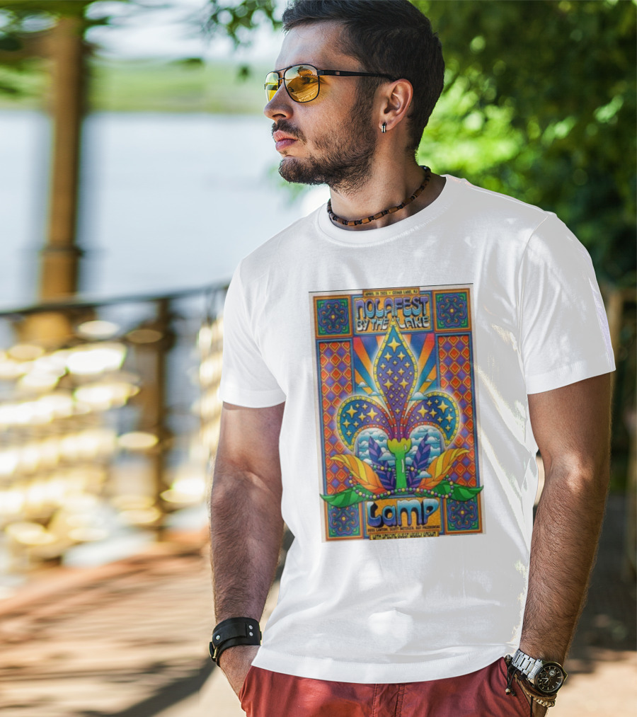 Nolafest By The Lake Lamp Cedar Lake NJ April 26 2025 Fleming Fleur-de-Lis Psychedelic Art Style T-Shirt