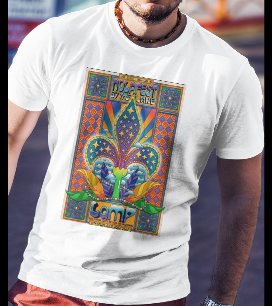 Nolafest By The Lake Lamp Cedar Lake NJ April 26 2025 Fleming Fleur-de-Lis Psychedelic Art Style T-Shirt