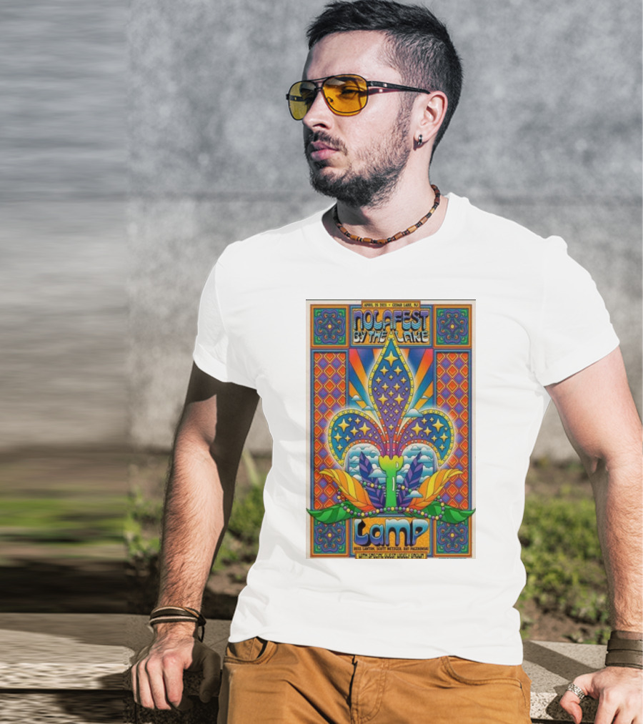 Nolafest By The Lake Lamp Cedar Lake NJ April 26 2025 Fleming Fleur-de-Lis Psychedelic Art Style T-Shirt