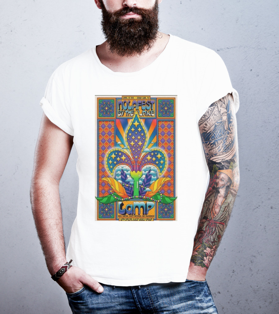 Nolafest By The Lake Lamp Cedar Lake NJ April 26 2025 Fleming Fleur-de-Lis Psychedelic Art Style T-Shirt
