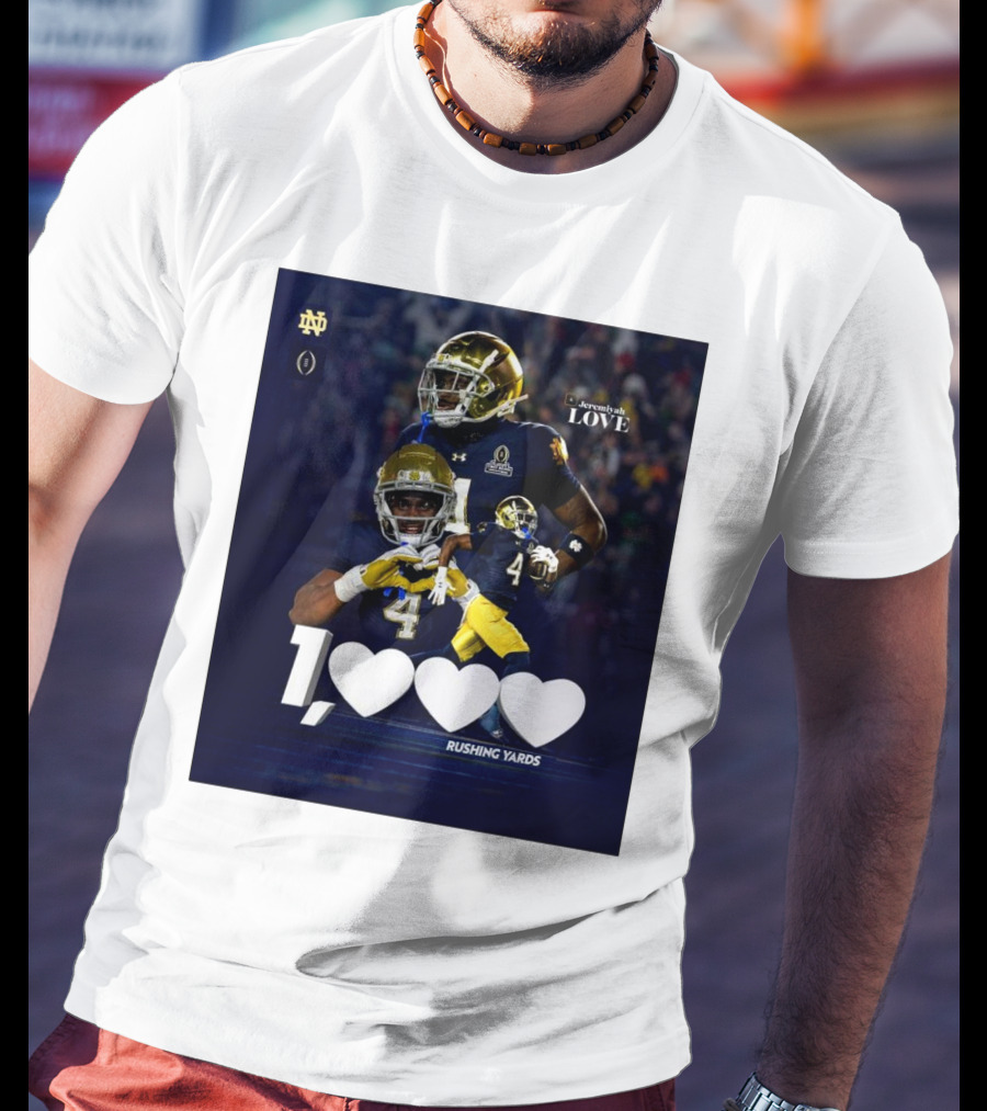 Notre Dame Fighting Irish Jeremiyah Love 1000 Rushing Yards T-Shirt